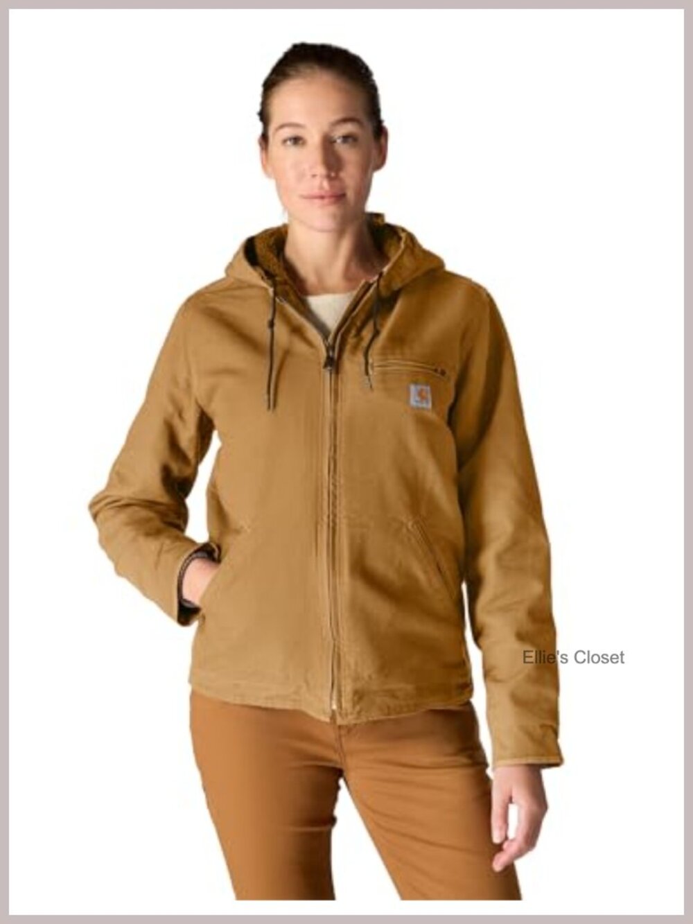 Women's Sherpa Lined Washed Duck Work Jacket with Hood Bi-Swing Back